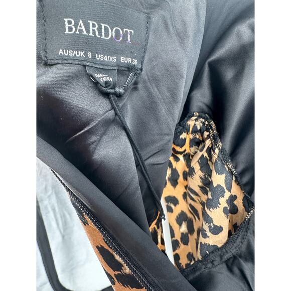Bardot Animal Print Mini Dress Sz 4 Brown Leopard Party Stretchy Round Neck Zip - Picture 9 of 11